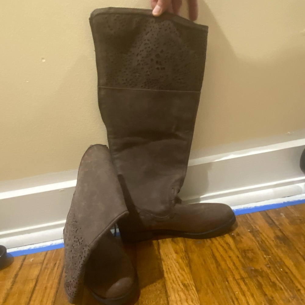 Brown faux leather boots